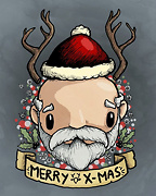 santa's head with antlers and merry xmas written below drawing