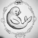 seal surrounded by sea themed circular symbol pattern copic marker drawing
