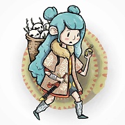 blue hair explorer girl drawing