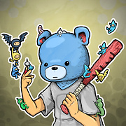 Blue bear holding a baseball bat drawing