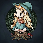 blond witch sitting on tree stump drawins