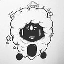 A floating lady with hair made of clouds ink drawing