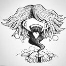 A banshee coming out of a prehistoric tomb ink drawing