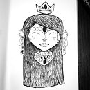 woman face with crown and lots of jewellery ink drawing