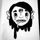 woman face with black liquid hair mouth and eyes are drain grates ink drawing