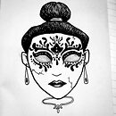 woman porcelain venetian face mask ink drawing