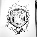 woman face which is a brazier filled with coals ink drawing