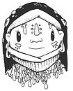 woman face wearing a hat/scarf made from a whale ink drawing