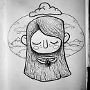 woman face with necklace and closed eyes and cloud over head ink drawing