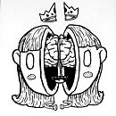 woman face divided into two segments brain shown in middle ink drawing