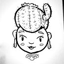 woman face with cactus hair ink drawing