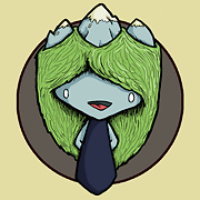 drawing of jeju character based on hallasan a girl with green hair and mountains on her head