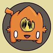 drawing of jeju character based on the lava tubes an orange dog like thing with a cave in it's forehead