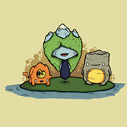 drawing of 3 characters on jeju island lava tube dog hallasan girl seongsan ilchulbong sun guy