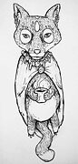 fox wearing cloak and necklace holding a cup of coffee drawing