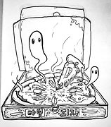 magical pizza with ghosts coming out of it drawing