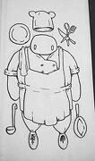 cook with utensils drawing