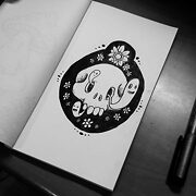 skull with ghosts coming out of it and flowers surrounding it drawing