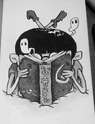 boy reading spellbook in bed drawing